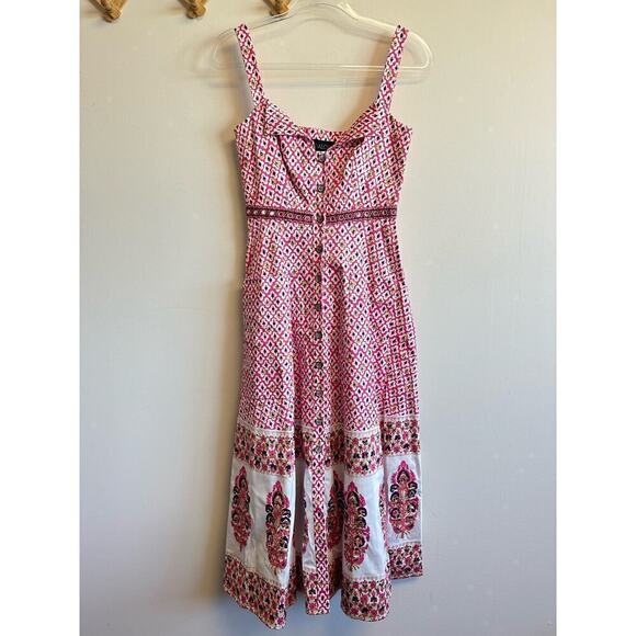 SALONI Fara Fit And Flare Pink Ivory Tank Dress Button Front Pink US 2 Midi - Picture 1 of 13